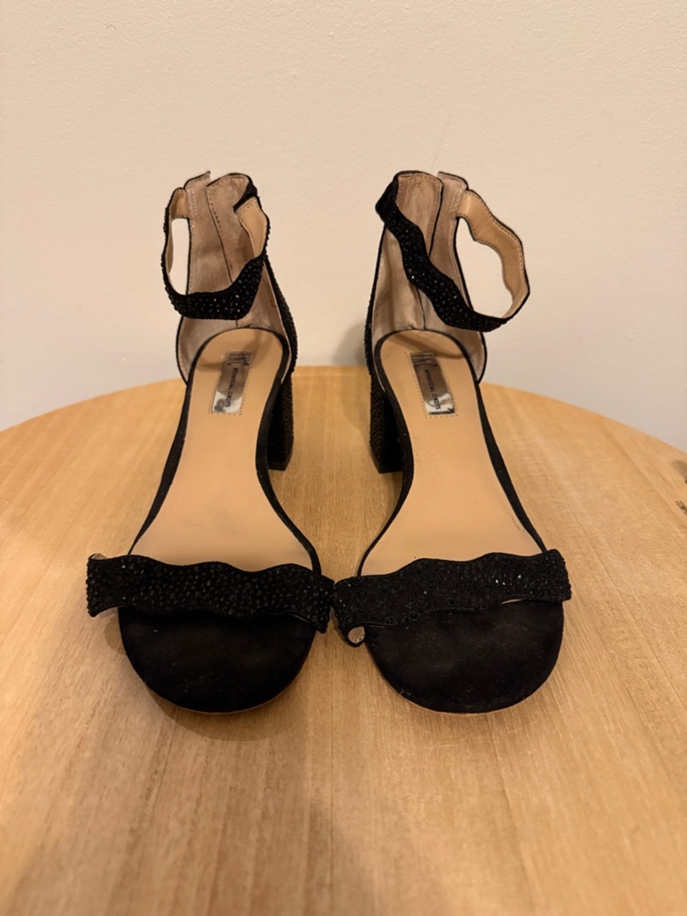 INC International Concepts Black Scalloped Ankle-Strap Block Heels